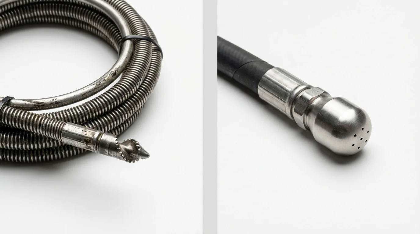 Drain snake cable and hydro jetting nozzle used for drain cleaning in Bakersville, NC