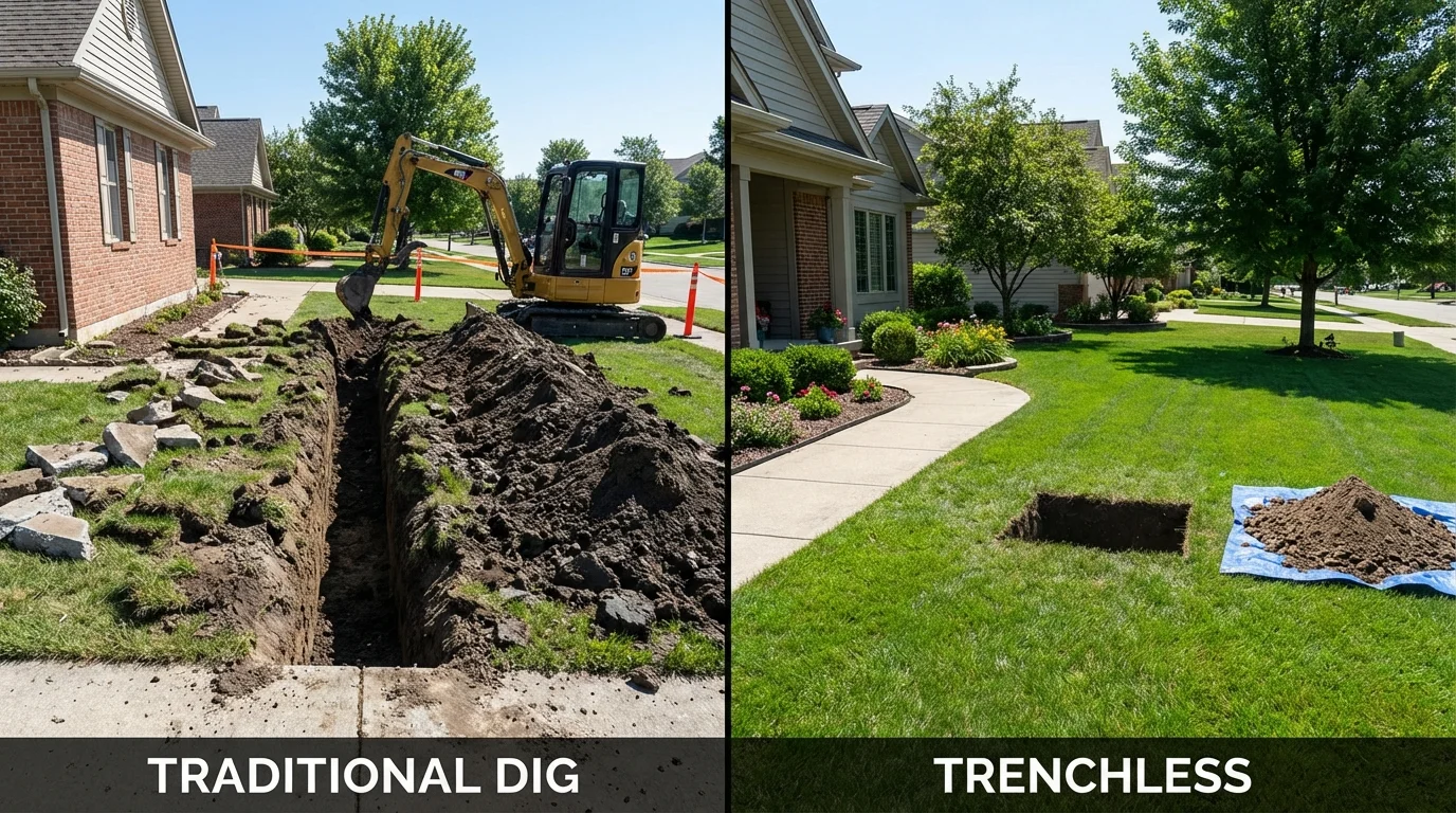 Trenchless sewer repair with minimal yard damage versus traditional excavation in Bakersville, NC